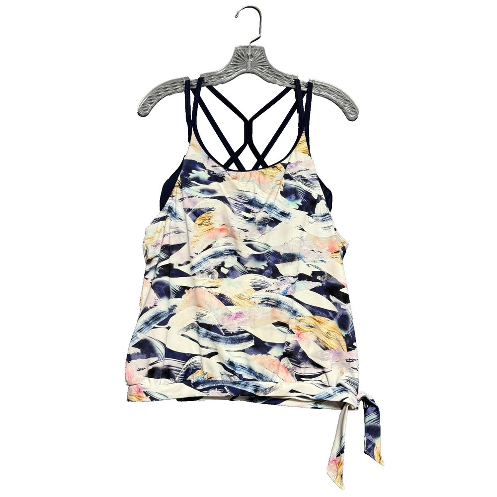 Athleta Swim Tankini Top S Multicolor Abstract Strappy Yoga Beach Boho Swimwear